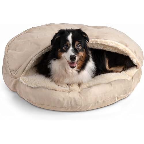 Snoozer Cozy Cave Dog Bed, Round Covered Dog Bed, Heather Gray (L)