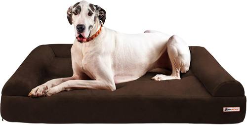 Barker Beds Giant Orthopedic Dog Sofa Bed - 7" Pillow Top with 3-Sided Bolster - 100-300 lbs - Memory Foam for Joint Pain & Arthritis - Vet Recommended, Washable - Made in USA - 60"x48"x7" - Chocolate