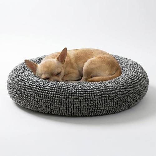Muddy Mat® Cloud K-9 Dog Beds for Small Dogs & Cats, Soft & Relaxing Round Dog Bed, Chenille Material, Removable Cover, Washable & Dryer Safe – Grey Small(25'x25')