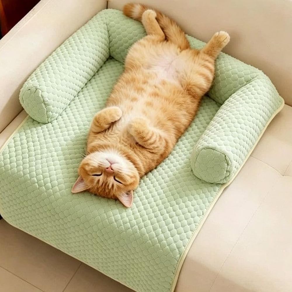 Cooling Dog Bed Mat with Bolster Pillow, Comfortable Cooling Couch Cover for Dogs and Cats, Rest Coolings Blanket Mat for Bedroom, Balcony and Floor, 31.5x23.6 Inch, Green
